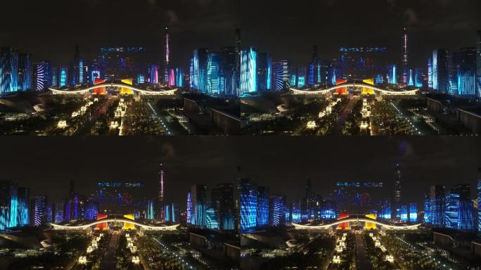 航拍深圳市民中心无人机阵列灯光秀