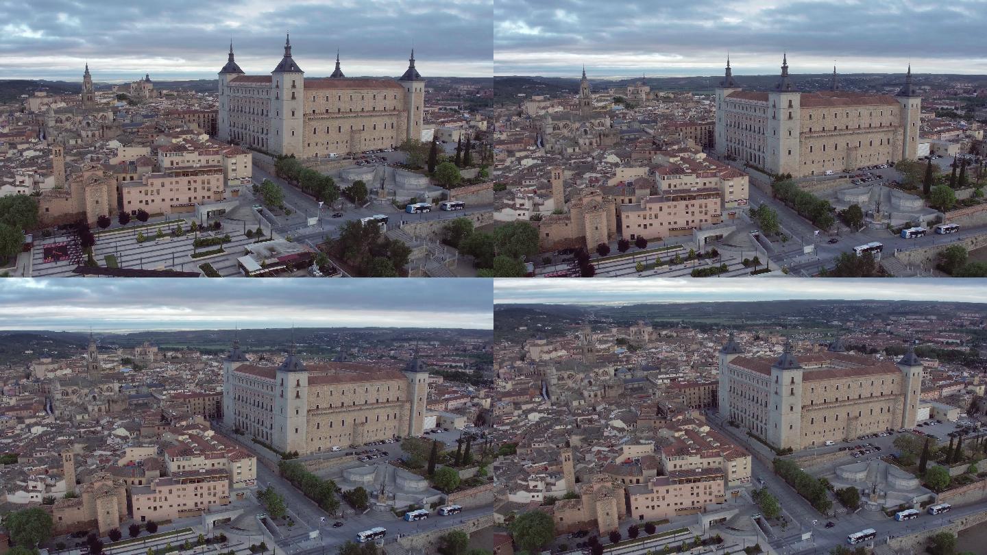 西班牙中世纪小镇托莱多（Toledo）和阿尔卡扎（Alcazar）的全景