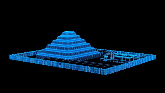蓝色线框全息科技金字塔部落动画带通道