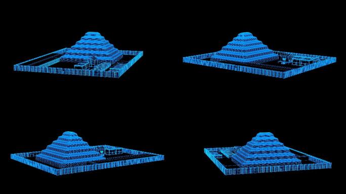 蓝色线框全息科技金字塔部落动画带通道