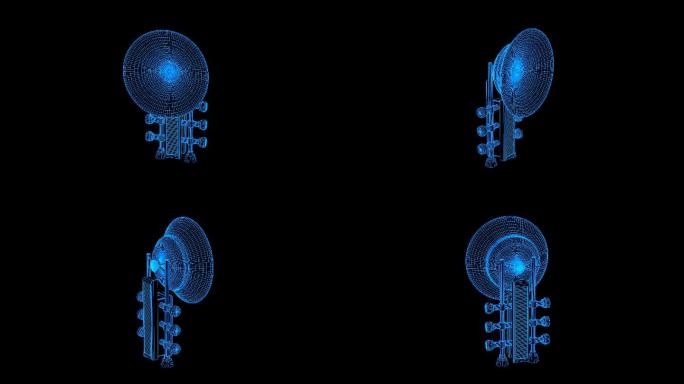 蓝色线框全息科技卫星雷达天线动画带通道