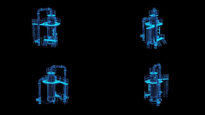 蓝色线框全息科技工业储藏罐动画带通道