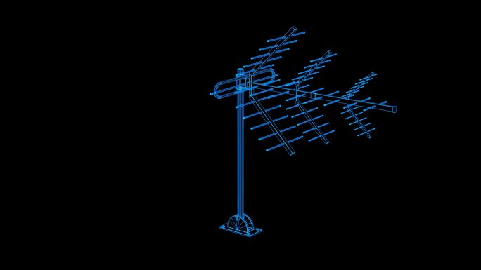 蓝色线框全息科技卫星雷达天线动画带通道
