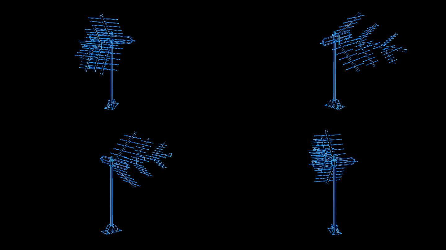 蓝色线框全息科技卫星雷达天线动画带通道