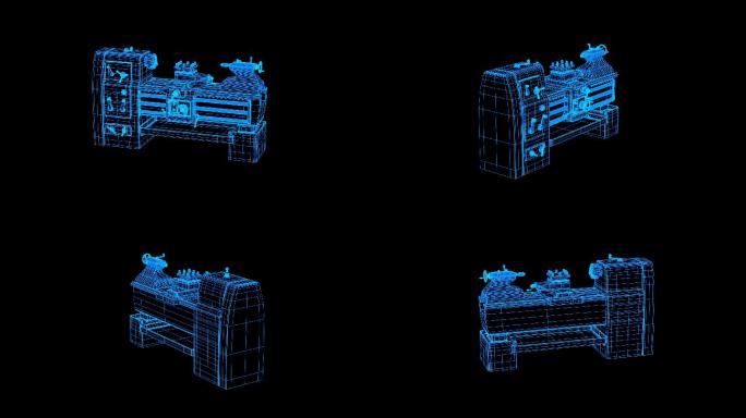 蓝色线框全息科技机床动画素材带通道