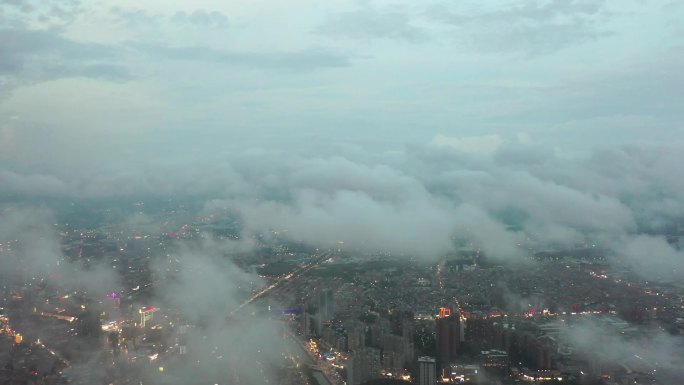 航拍城市穿云夜景