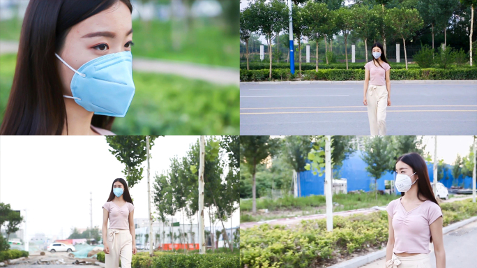 环境污染带口罩的女生