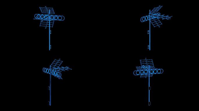 蓝色线框全息科技卫星雷达天线动画带通道