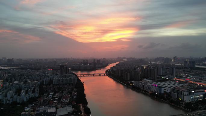 广州珠江新光桥日落晚霞风光空镜