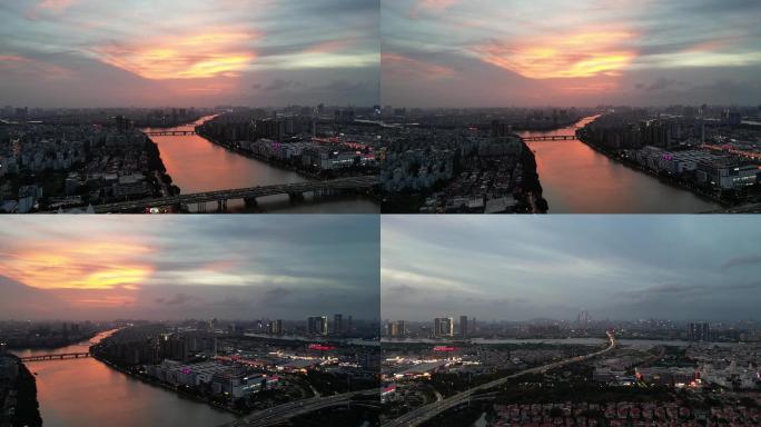 广州珠江新光桥日落晚霞风光空镜
