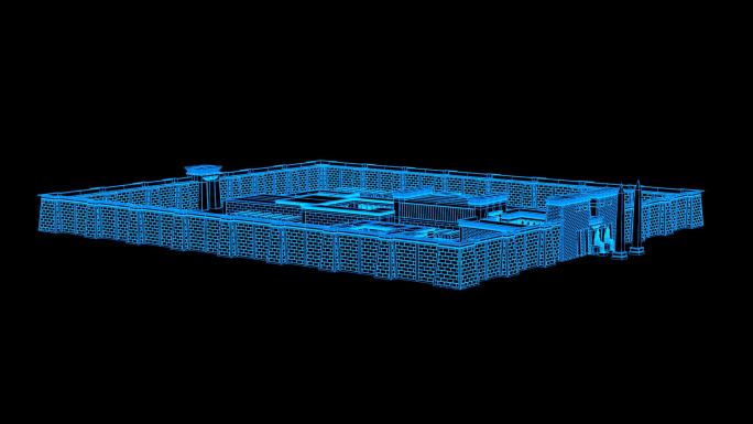 蓝色线框全息科技埃及宫殿动画带通道
