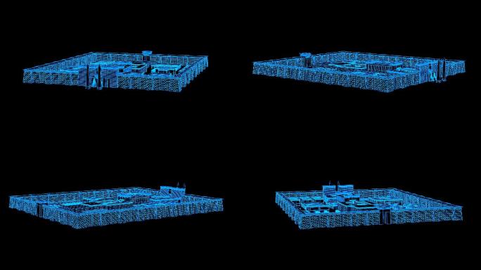 蓝色线框全息科技埃及宫殿动画带通道
