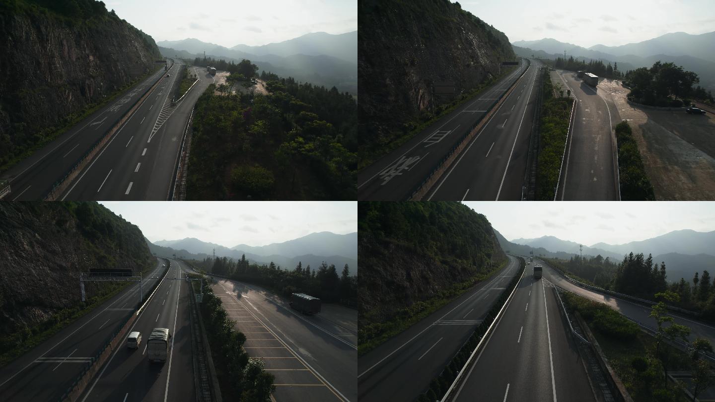 开山而建的高速公路逆光视频