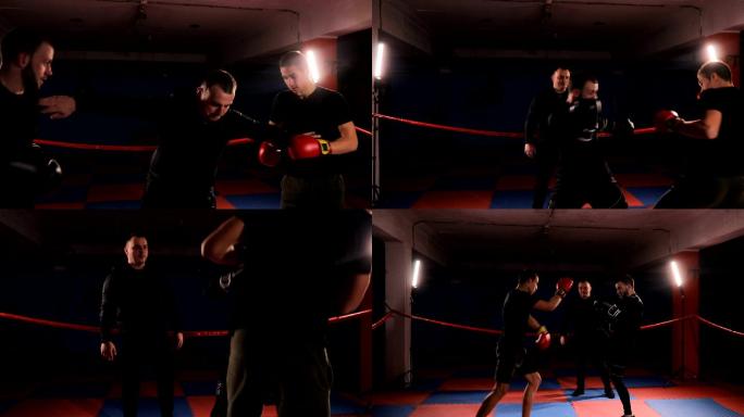 男子拳击比赛击打视频素材实拍地下球馆