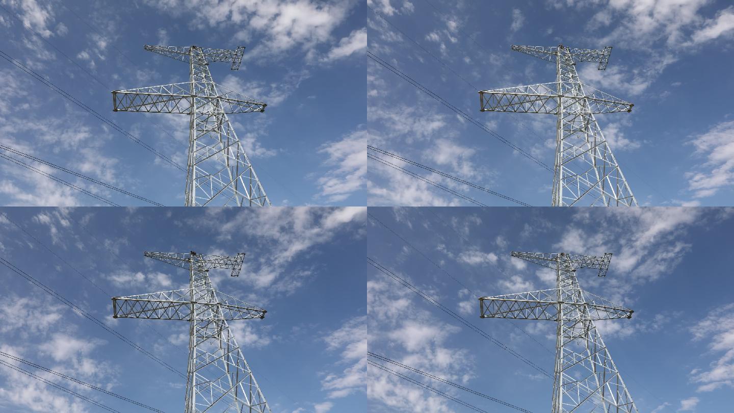 蓝天白云下的电力铁塔
