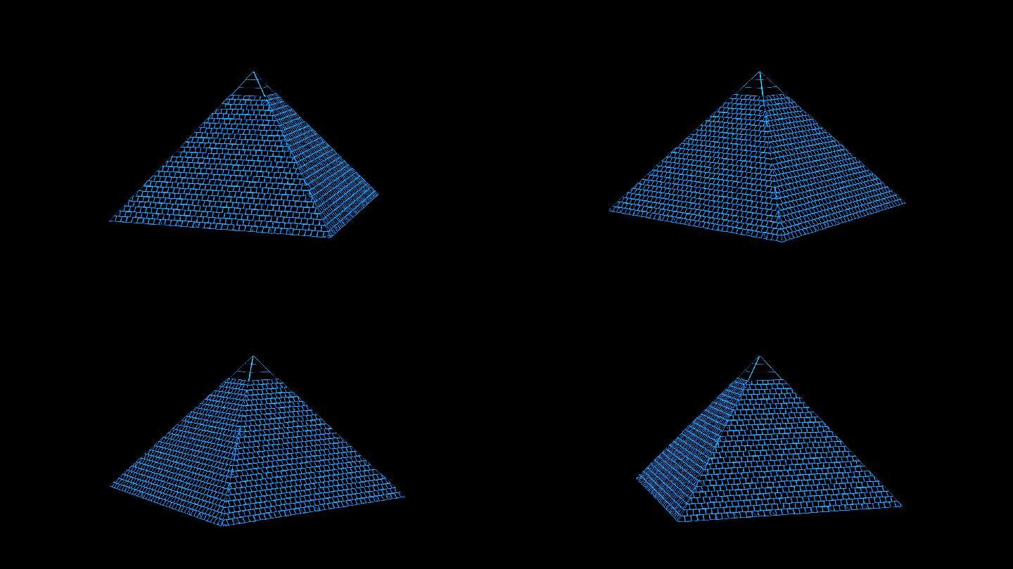 蓝色线框全息科技金字塔动画素材带通道