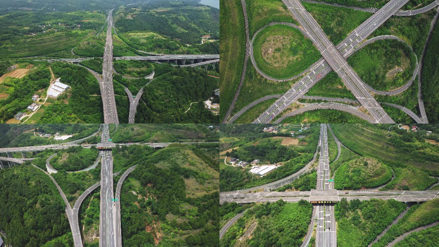 高速公路立交桥转盘路航拍