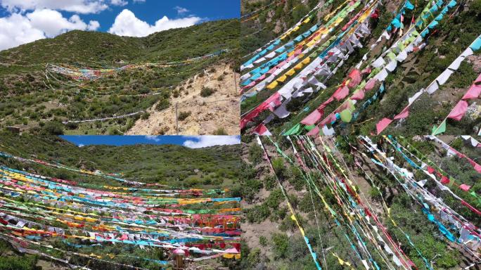 西藏高山上的经幡4K