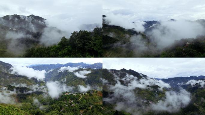 农村风景航拍4K，雾天，宛如仙境