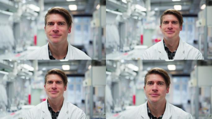 在实验室工作的男科学家肖像