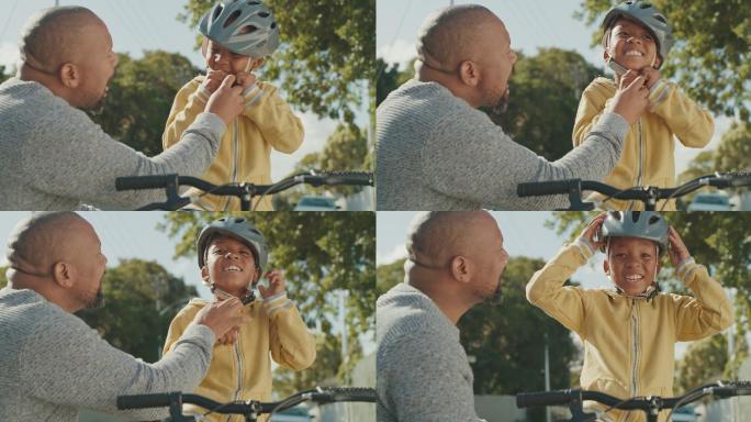 一个英俊的成熟男子在室外教儿子骑自行车的4k视频片段