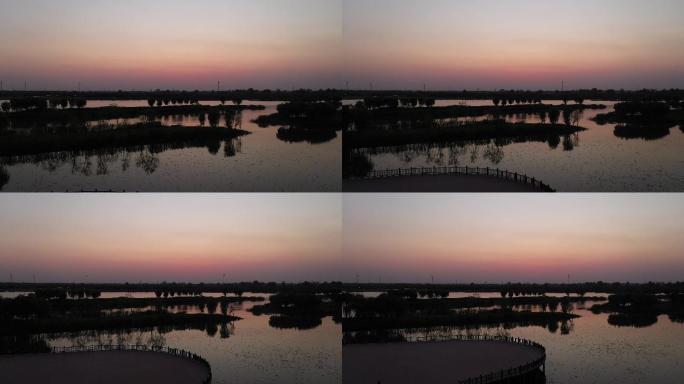 扬州北湖湿地公园航拍空镜头