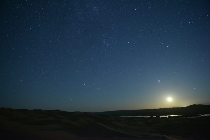 腾格里沙漠夏季星空银河延时摄影