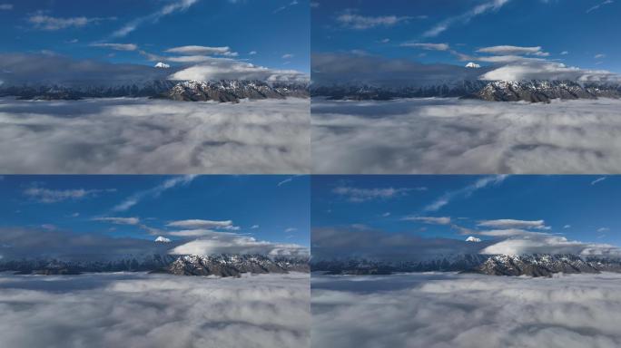 【4K正版】航拍云海翻涌中的雪山群