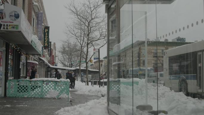 暴风雪纽约冬日郊区阿斯托里亚