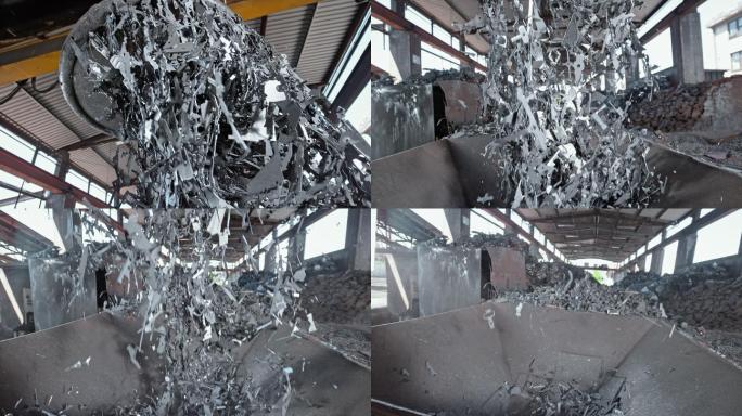 SLO-MO金属件从回收设施的废料提升磁铁上掉落