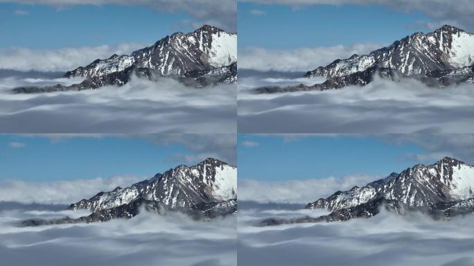 【4K正版】长焦视角云雾中的雪山积雪