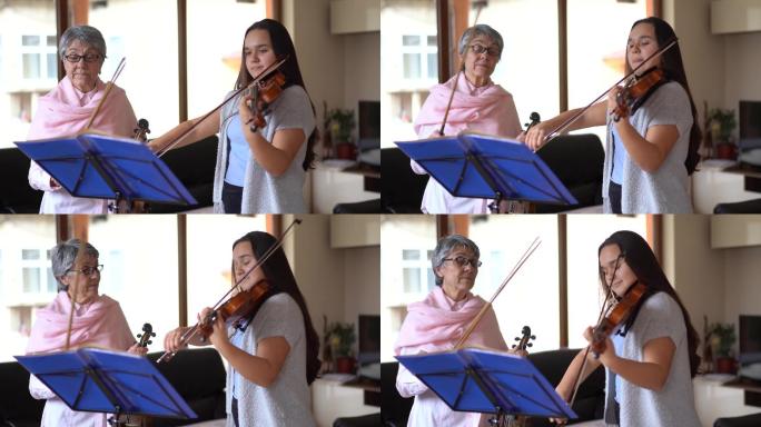 高级小提琴教师教女孩拉小提琴