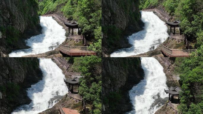 航拍浙江山水绍兴诸暨五泄瀑布雨后壮观素材