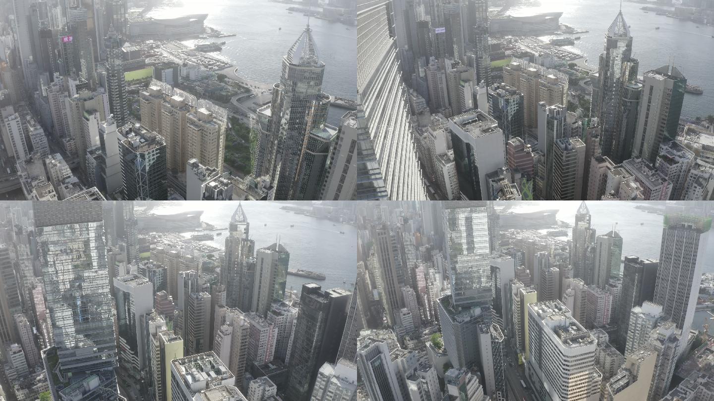 描述香港城市天际线的未分级10位DLog-M航拍镜头