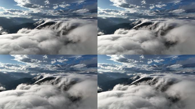 【4K正版】航拍云瀑云海中的绵延雪山