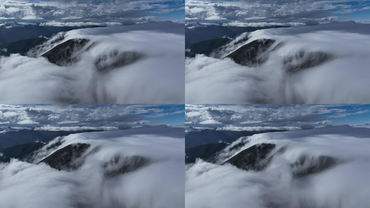 【4K正版】航拍云瀑云海中的雪山群