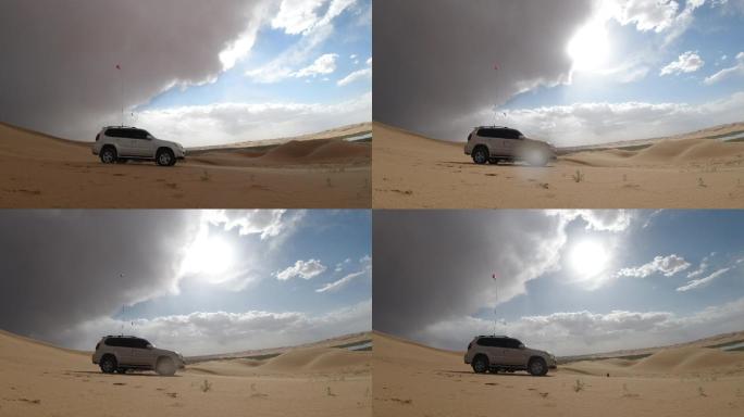 腾格里沙漠越野车延时摄影