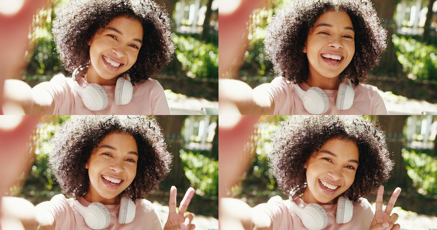 一名年轻女子在公园玩得很开心并自拍的4k视频片段