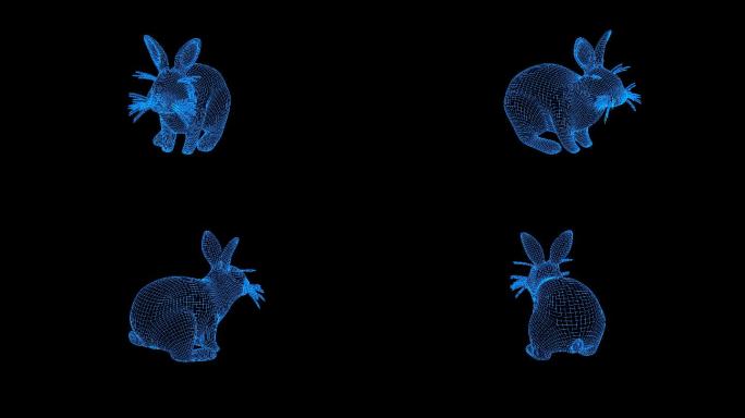 蓝色线框全息科技兔子视频素材带通道