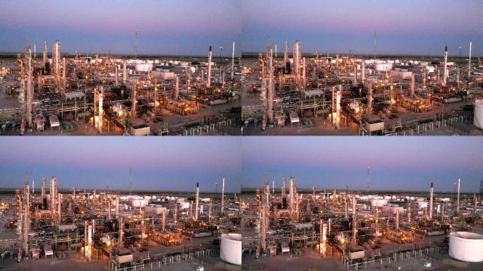 日落无人机拍摄的卡尔斯巴德附近新墨西哥州西南部炼油厂的视频剪辑