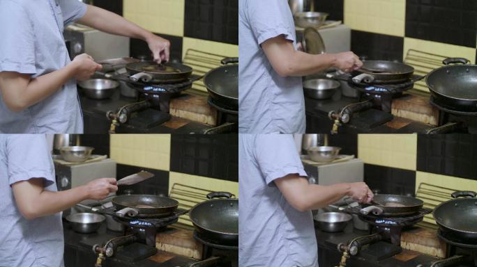 特写：烹饪牛排汉堡