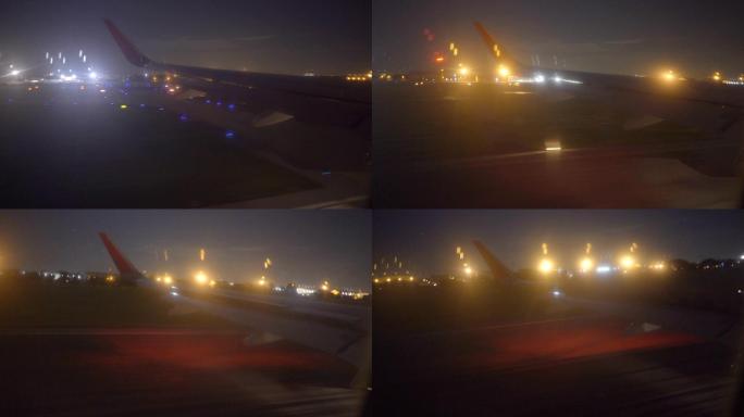 喷气式飞机降落在洛杉矶LAX机场。带翼子板的窗口视图