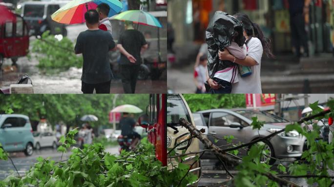 台风过境登陆暴雨过后 一位母亲抱着孩子