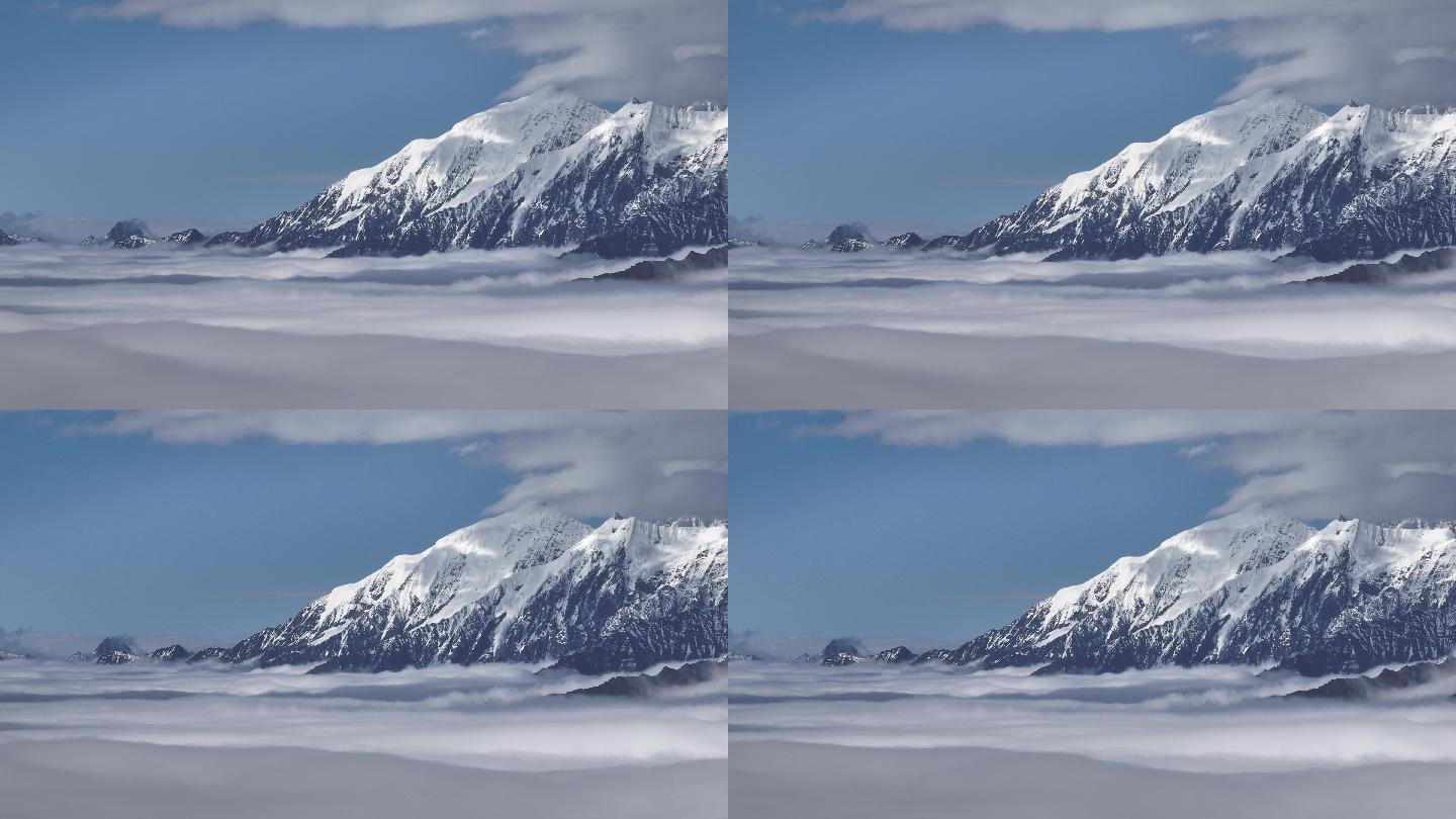 【4K正版】长焦视角云雾中的雪山积雪