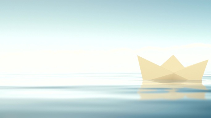 纸船蓝色梦幻浪漫灵境宁静一只船虚拟虚幻背