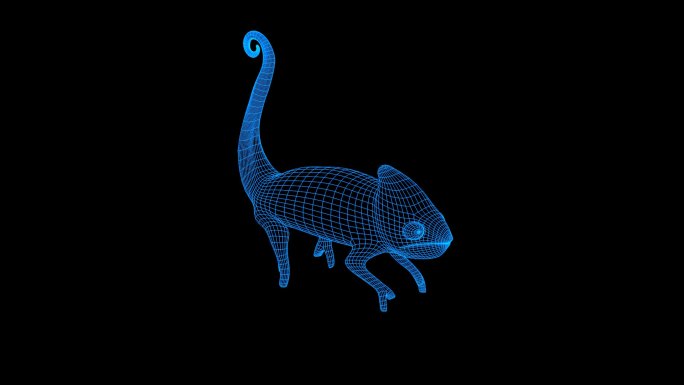 蓝色线框全息科技变色蜥蜴变色龙动画带通道