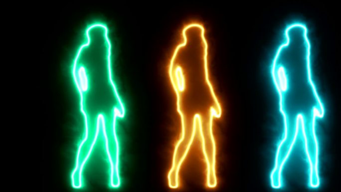 三个影子舞性感女孩在发光的轮廓