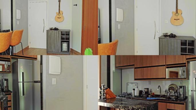 小公寓客厅和厨房的内部
