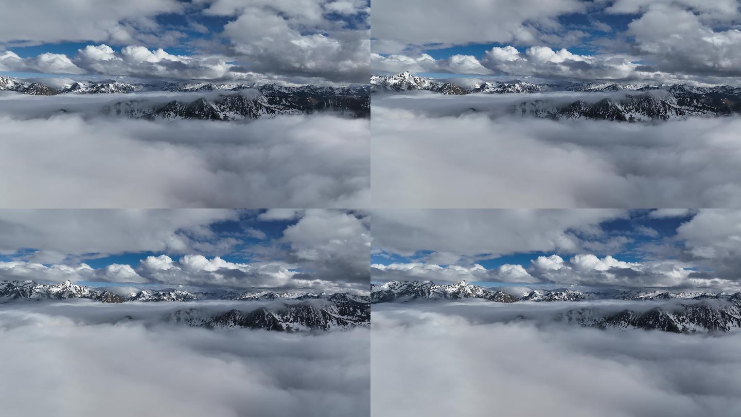 【4K正版】航拍云海云瀑中的雪山群