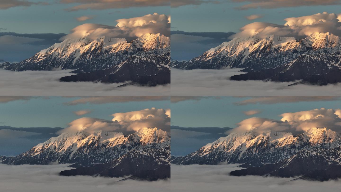 【4K正版】航拍日落中的云海与雪山群